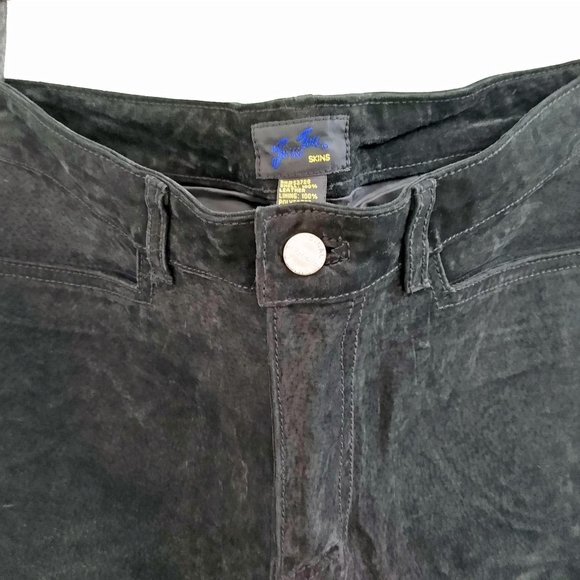 Genuine Suede Jeans, Black Leather Pant, Vintage (90s) JouJou Skins, Size 9/10 - Picture 5 of 12